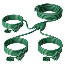 1 to 3 Splitter Extension Cord (Combined 25 FT, End to End 13 FT), 3 Prong Plug with 3 Extended Outlets, with Weatherproof Covers for Indoor and Outdoor,16AWG/3C SJTW, ETL Listed
