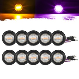 Partsam 10Pcs Dual Color 3/4" Round LED Marker Light Amber to Purple Auxiliary Light Side Marker DOT Approved Clearance Light Turn Signal Indicators with Bullet Plug for Trailer Truck Pickup Camper RV