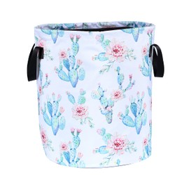 Cactus Flowers Laundry Basket Pink Floral Foldable Oxford Cloth Funny Tote Bag Laundry Hamper Clothes Storage Bucket Organizer For Bathroom/Laundry Storage/Bedroom 17.7x13.7 Inch