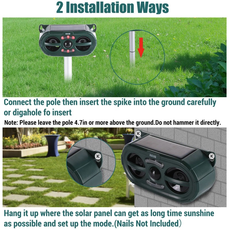 Repelente de animales ultrasónico solar para gatos, ardillas, ciervos, mapaches