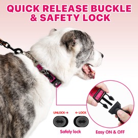 PETTOM Dog Collar, Pull Stop Collar Dogs with Safety Lock, Collar Wide Adjustable and Reflective for Large, Medium and Small Dogs (M, Pink)