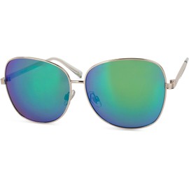 styleBREAKER sunglasses with oval polycarbonate glasses and full-rim metal frame, ladies 09020070, color:Gold Frame / Mirrored Green-Blue Glass