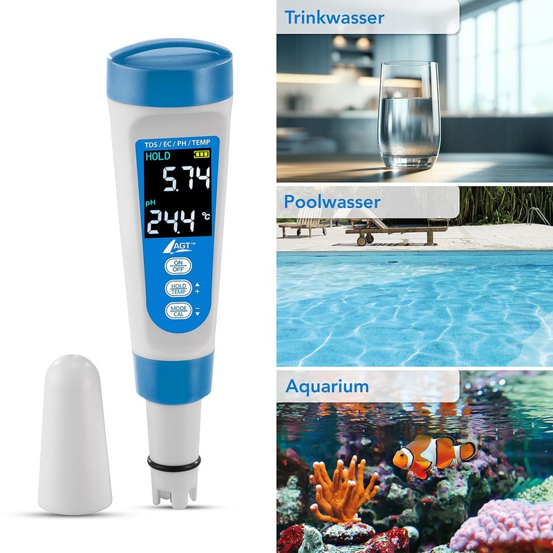 AGT EC Meter: Digital 4-in-1 Water Quality Meter, LCD Display,