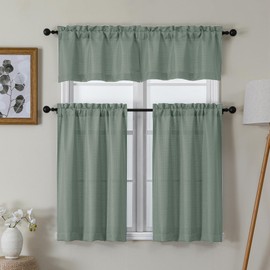 Chyhomenyc Sage Green Valance for Windows, Light Filtering Faux Linen Short Small Window Valance Curtain for Kitchen Bathroom Cafe Laundry Basement, 60Wx14L inch, 1 Piece
