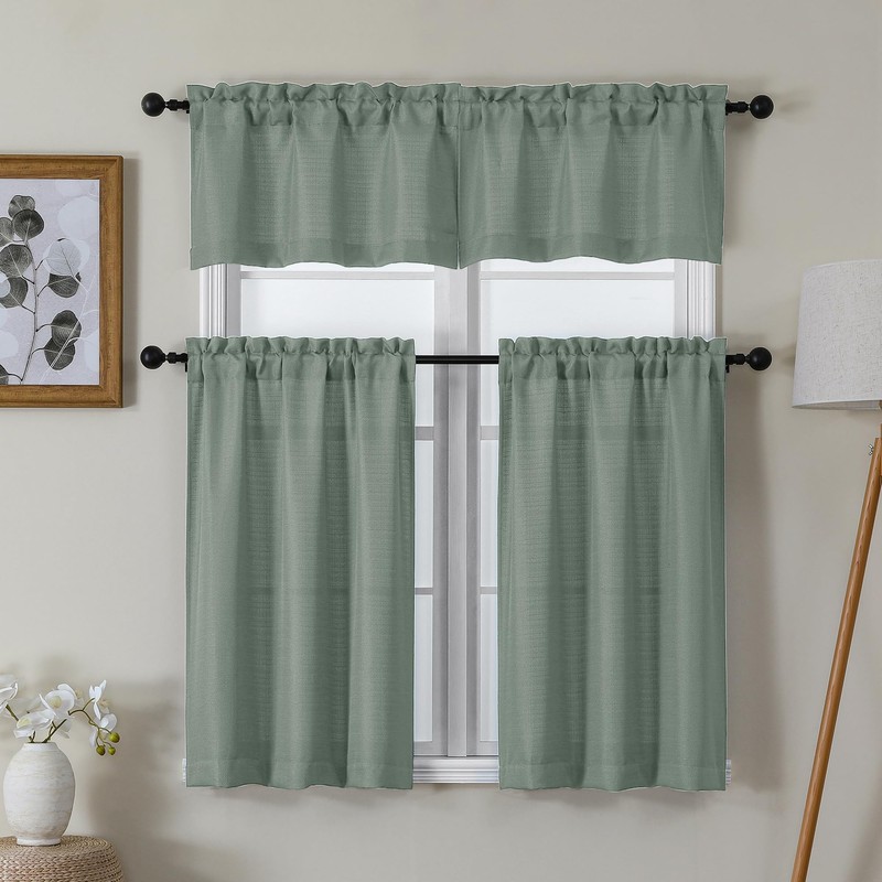 Chyhomenyc Sage Green Valance for Windows, Light Filtering Faux Linen