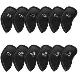 Craftsman Golf Left Handed 12pcs Thick Synthetic Leather Golf Iron Head Covers Set Headcover Fit All Brands (Black with Silver No. For Left Hand)