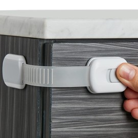 Wappa Baby Candados con correa de seguridad para niños (paquete de 6) Candados para bebés para armarios y cajones, inodoro, nevera y más. Almohadillas adhesivas 3M. Fácil instalación (blanco/gris)