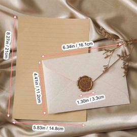 WUBAYI Vintage Stationery Set with Envelopes – 6 Linen Envelopes & Wax Seal, 20 A5 Letter Sheets for Wedding Invitations, Greeting Cards, Elegant Writing Paper