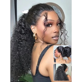 ISEE Hair Hidden Strap Water Wave Invisi-Drawstring Flexible Fit 360 Lace Frontal Glueless Wig Human Hair Pre Plucked Pre Bleached 180% Density Wet and Wavy 360 Full Lace Front Wigs 22 inch