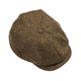 Biddy Murphy Irish Wool Cap 100% Wool Brown Herringbone Cap Made in Ireland Large