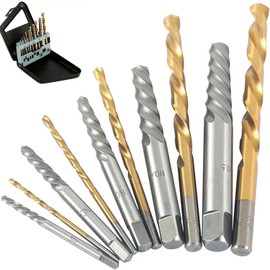 KEWAYO Set of 10 Screw Extractors and Left Hand Drill HSS Puller with Left Drill for Removing Damaged Screws and Bolts