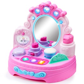 Lalalark Toddler Vanity Set,Interactive Toddler Makeup Playset with Premium Light-Up Mirror, 40+ Sounds, Pretend Makeup Tools & Animated Mini Mirror, Ideal Gift for Ages 6 Months+