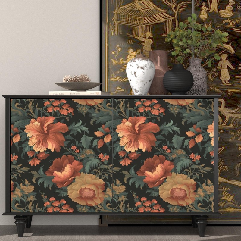 Fvlow Glowing Flower Wallpaper Red Floral Peel and Stick Dark