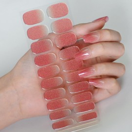 Boloshine UV Gel Nagelfolie, 20 Stück Halbgehärtete UV Gel Strips Selbstklebend Gel Nagellack Streifen, Gellack Wraps für Nagel in Salonqualität UV/LED-Lampe Erforderlich - Rosafarbener Sand