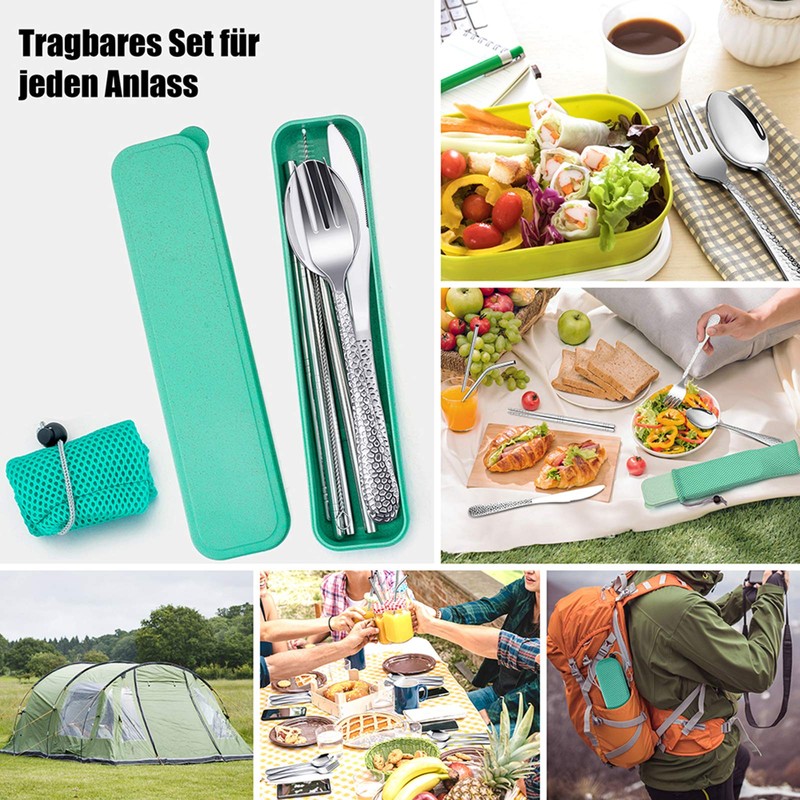 HaWare 9-Piece Camping Cutlery Set Green / White / Blue