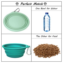 2 Pack Collapsible Dog Travel Bowls (21oz/600ml), 100% Food Grade Silicone Integrated Molding, No Plastic Rim, Portable Pet Feeding Watering Dishes for Outdoors with Clasp, BPA Free