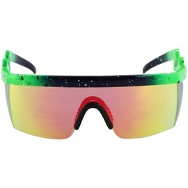 FLAWLESS EYEWEAR Semi Rimless Goggle Style Retro Rainbow Mirrored Lens ZigZag Sunglasses (Green-Orange)
