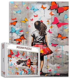 Tucocoo 1000 Pieces Jigsaw Puzzles for Adults, Colorful Butterfly Painting Jigsaw Puzzle, Banksy Girl 1000 Pieces Jigsaw Puzzles for Demanding Family Activities, Graffiti, Street Art, DIY Jigsaw