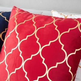 TAOSON Pack of 2,Moroccan Quatrefoil Geometric Bronzing Printed Cozy Soft Throw Pillow Cases Cushion Covers Shells for Sofa Couch Bed Home Decoration 18 x 18 Inches, Navy Blue and Gold