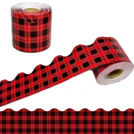 69 Feet Christmas Themed Bulletin Board Border Christmas Checkered Buffalo Pattern BorderTrim Border Stickers, Winter Classroom Decoration Strip Winter Christmas Classroom Blackboard Wall Decoration
