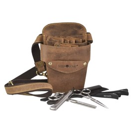 Greenburry Hairdresser's Scissor Holster Tool Bag Antique Brown Leather Vintage