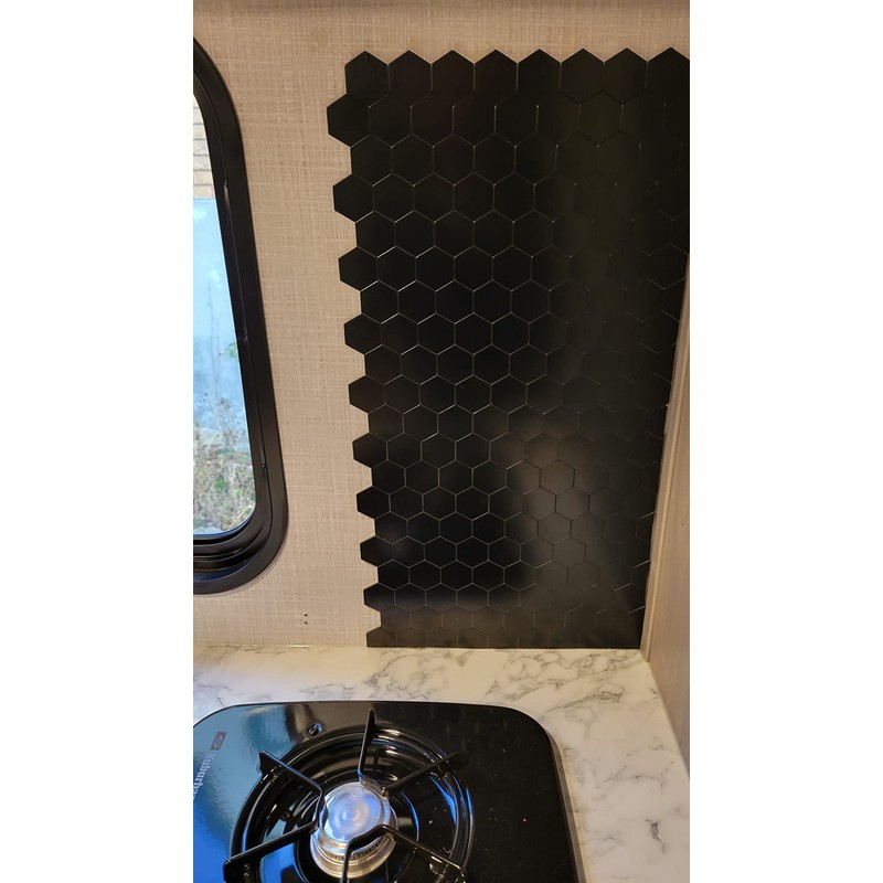 Miscasa 12-Sheet Peel and Stick Backsplash Tile, Hexagon Black Brushed