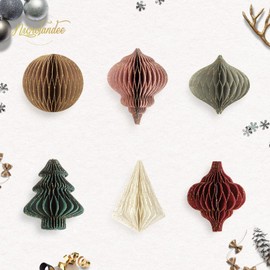 NICROLANDEE 6PCS 3D Mini Glitter Edge Paper Honeycomb Christmas Hanging Ornaments for Xmas Party Favor, Christmas Tree Ornaments, New Years Party, Holiday, Home Decor