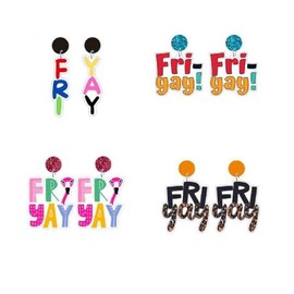 4 Pairs Funny Fri Yay Letter Earrings Set Glitter Friday Acrylic Dangle Drop Earrings for Women Jewelry Teacher Appreciation Gifts -Style 2
