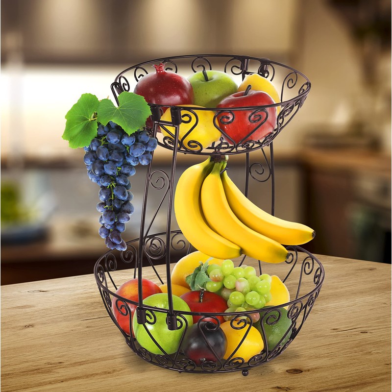 Simple Houseware 2-Tier Countertop Fruit Basket Bowl Storage, Bronze