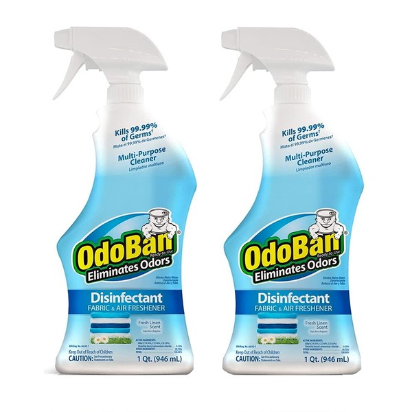 OdoBan Ready-to-Use 32oz Spray Bottle 2-Pack, Fresh Linen Scent - Odor Eliminator, Disinfectant, Flood Fire Water Restoration