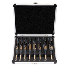 COMOWARE Reduced Shank Drill Bit Set- 1/2” Silver and Deming Large Drill Bit, 8 pcs HSS M2 Black and Gold Oxide Finish, 135 Degree Split Point, Ideal for Smooth Drilling, with Storage case