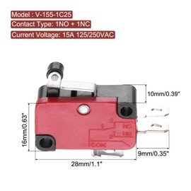 sourcing map 6Pcs V-155-1C25 1NO + 1NC Micro Limit Switch 15A 125/250VAC Waterproof Miniature Micro Switches for Precision Components