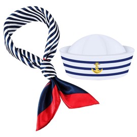 Yacht Boat Captain's Hat Sailor Ship Cap Scarf Sunglasses Sailor Skipper Cap for Men Women White