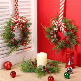 12 Pcs Christmas Kitchen Cabinet Wreaths Bulk, Red, Green, White