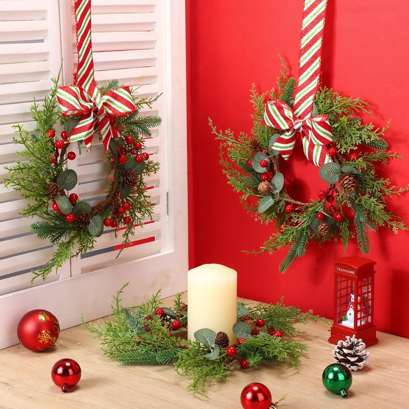 12 Pcs Christmas Kitchen Cabinet Wreaths Bulk, Red, Green, White