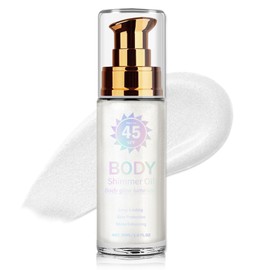 LZXLUKGIR Body Glow Oil,SPF 45 Broad Spectrum,Glow Shimmer Sunscreen,Moisturizing Body Shimmer Oil,Lightweight Non-Sticky,Absorbs Quickly,Glowing Results,02 Diamond Platinum