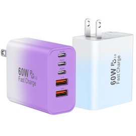 USB C Fast Wall Charger Block, 2Pack 60W USBC Charging Cubes, 5-Port PD+QC Power Adapter Multiport Brick Type C Box Plug for Phone 16/15/14/13/12/11/Pro Max/Plus, Pad Mini/Pro/S25/S24