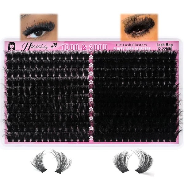 Fluffy Lash Clusters 100D+200D Mega Thick Lashes Clusters 12-22mm Wispy