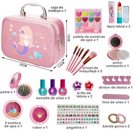 Juguetes de Maquillaje para Niños, Kit de Maquillaje Real para Niños, 24 Piezas Set de Maquillaje Lavable para Niñas Pequeñas Princesa, Juego de Joyas de Maquillaje y Disfraces para 3 4 5 6 7 8 9 Años, Regalos de Cumpleaños, Navidad, Pascua (24PCS)