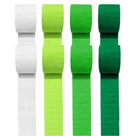 8 Rolls 656ft Green and White Crepe Paper Streamers DIY Gift Wrapping Paper for Birthday, St. Patrick's Day, Party Decorations (1.8 Inch x 82 ft/Roll)