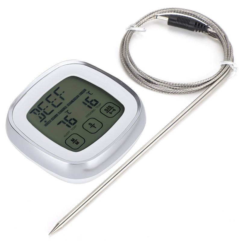 Wireless Food Thermometer Electronic Digital Touch Screen W/Timer Alarm for