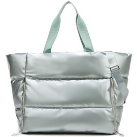 Bagtopia Tote Bag for Women, Large Quilted Puffer Women Tote Bag with Zipper, Lightweight Puffy Shoulder Handbag with Yoga Mat Holder & Crossbody Bag for Travel, Work, Beach, Gym, Shop (Green)