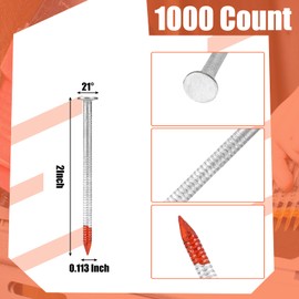 Therwen 1000 Count 21 Degree Framing Nails Full Round Head Collated Framing Nails Ring Shank Hot Dipped Galvanized Nails Plastic Row Fixed for All Pressure Treated Lumber(2 Inch X 0.113 Inch)