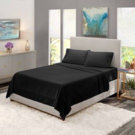 1 Piece Black Sheets Full Size Modern Style Solid Color Pattern 1000 and Above Thread Count Range Peaceful Tightly woven | All Season Extra Soft Gorgeous Smooth Silky Lightweight Refreshing Cozy Glam