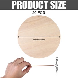 Pack of 20 Round Wooden Discs, 15 cm Diameter Round Natural Wood Discs, 3 mm Untreated Wooden Plate, Round Wooden Discs for Crafts for Christmas, DIY Projects, Children's Card Making