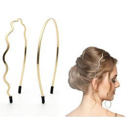DPWOUM 2Pcs Gold Headbands for Women Thin Metal Hair Band Retro Big Wavy Headband Hair Styling Accessories for Women Teen Girls Bridal Wedding