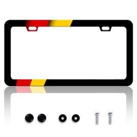 German Flag License Plate Frame Germany License Plate Frames Personalise Stainless Steel Funny Design Compatible with Standard License Plate Holder for USA and Canada 6 X 12 Inch with Screws