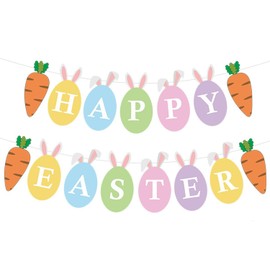 Happy Easter Banner | 2.8 Meters Easter Bunny Carrot Egg Bunting Easter Hanging Decorations | Easter Hanging Banner for Easter Party Supplies