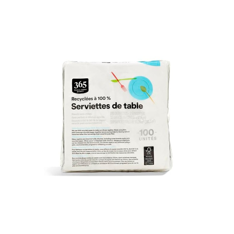 365 by Whole Foods Market, Dinner Napkins, 2-Ply, 100 Count