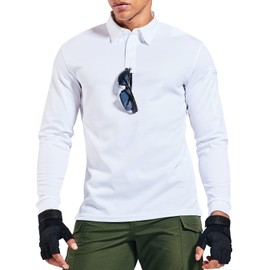 MIER Men's Outdoor Performance Tactical Polo Shirts Long and Short Sleeve, Moisture-Wicking, White, Large